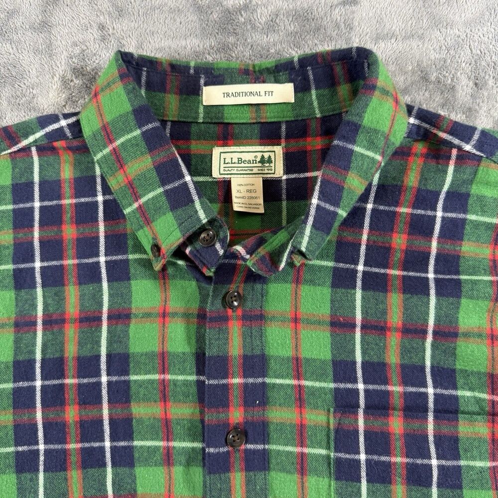 Vintage L.L.Bean Men's Scotch Plaid Flannel Traditional Fit Green XL Reg 228061